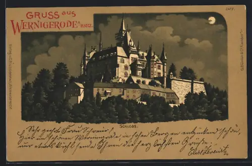 Lithographie Wernigerode, das Schloss