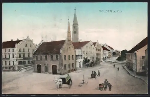 AK Velden a. Vils, Ortspartie mit Pferdegespann