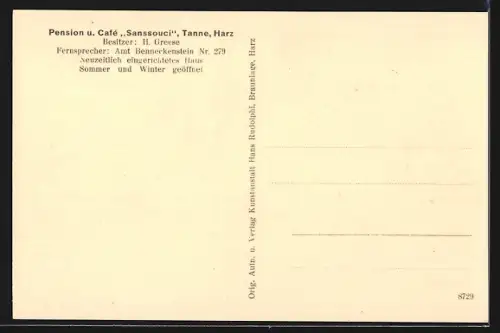 AK Tanne / Harz, Pension-Cafe Sanssouci