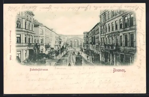 AK Bremen, Bahnhofstrasse mit Geschäften