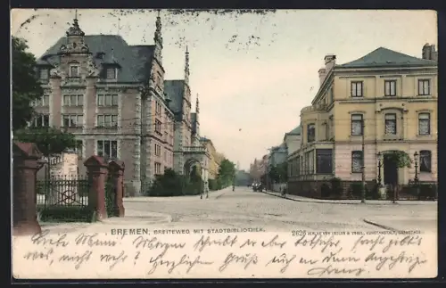 AK Bremen, Breiteweg mit Stadtbibliothek