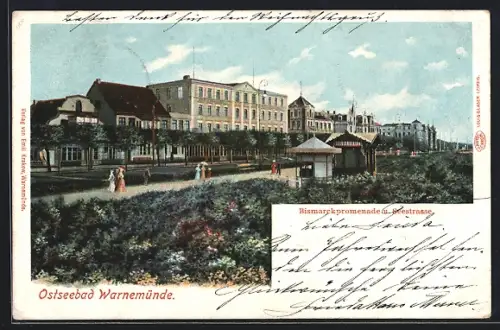 AK Warnemünde, Bismarckpromenade u. Seestrasse