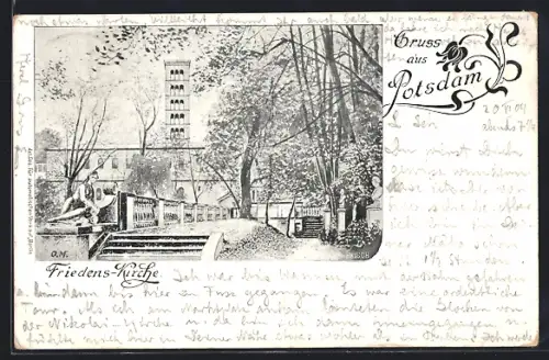 AK Potsdam, Blick zur Friedens-Kirche