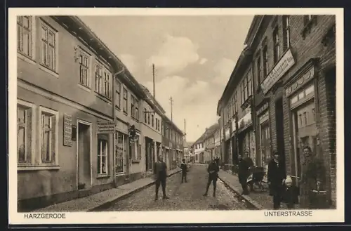 AK Harzgerode, Unterstrasse mit Geschäften