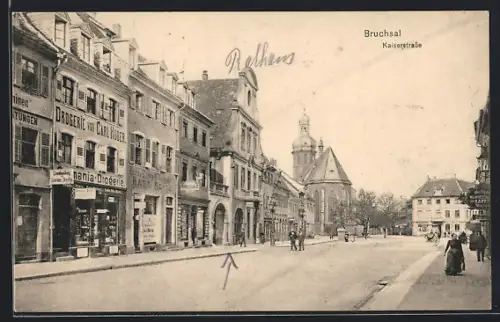 AK Bruchsal, Partie in der Kaiserstrasse, Drogerie von Carl Huber