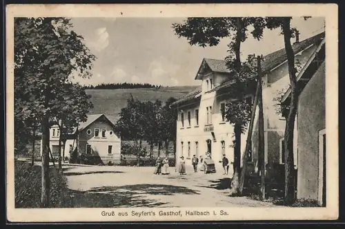 AK Hallbach i. Sa., Strassenpartie bei Seyfert`s Gasthof