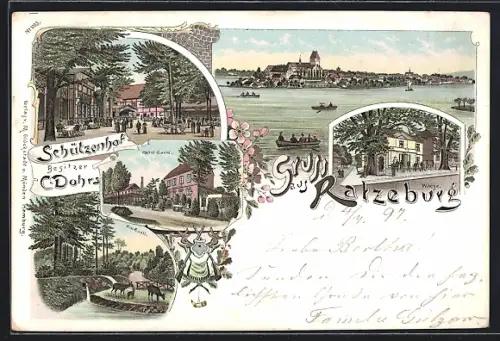 Lithographie Ratzeburg, Schützenhof, Hotel-Garni, Wache