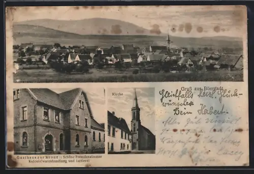 AK Börrstadt, Gasthaus zur Krone, Kirche, Ortspanorama