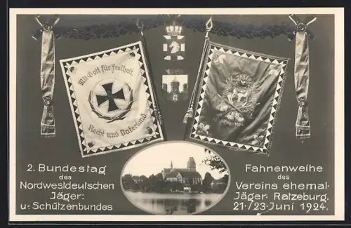AK Ratzeburg, 2. Bundestag des Nordwestdeutschen Jäger- u. Schützenbundes 1924, Fahnenweihe des Vereins ehem. Jäger 1924