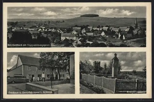 AK Reichenbach / Baumholder, Gasthaus - Dampfbäckerei L. Schmidt, Kriegerdenkmal