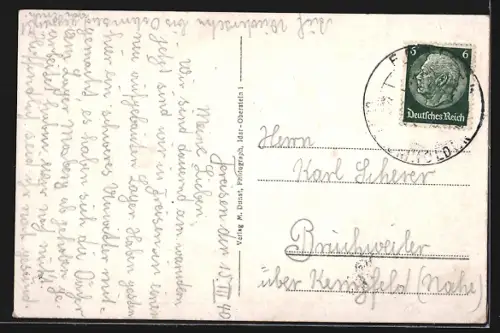 AK Freisen, Gasthaus v. Josef Schad, Ortspanorama