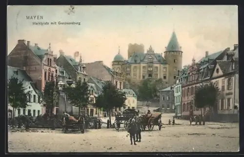 AK Mayen, Marktplatz mit Genovevaburg