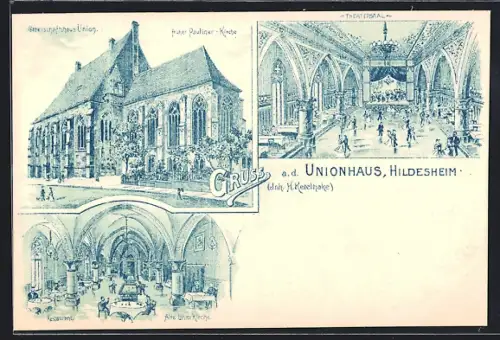 Lithographie Hildesheim, Unionhaus, Inh. H. Ketelhake, Theatersaal, Restaurant, Gesellschaftshaus