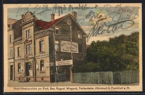 AK Fechenheim / Frankfurt, Hotel-Restaurant Zur Post