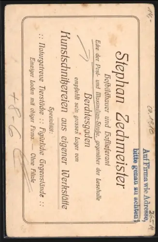 AK Berchtesgaden, Stefan Zechmeister, Hof-Bildhauerei Poststrasse 58