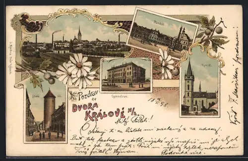 AK Dvora Králové /N. L., Kostel, Námesti, Stara vez