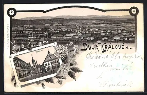 Lithographie Dvur Králové N. L., Námésti, Panorama