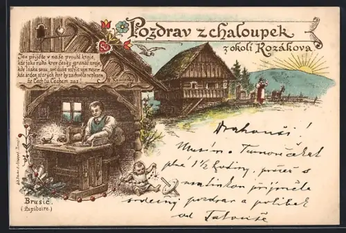 Lithographie Kozakov, pozdrav z chaloupek