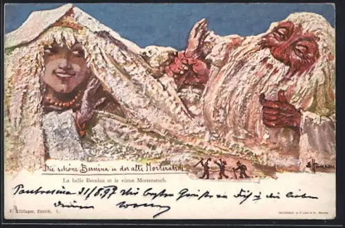 Künstler-AK sign. E. Hansen / Emil Nolde: Die schöne Bernina und der alte Morteratsch, Berggesichter