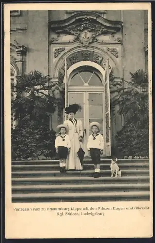AK Prinzessin Max von Schaumburg-Lippe mit den Prinzen Eugen und Albrecht am Kgl. Schloss Ludwigsburg