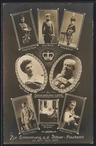 AK Fürstin Marie und Fürst Georg von Schaumburg-Lippe mit Kindern