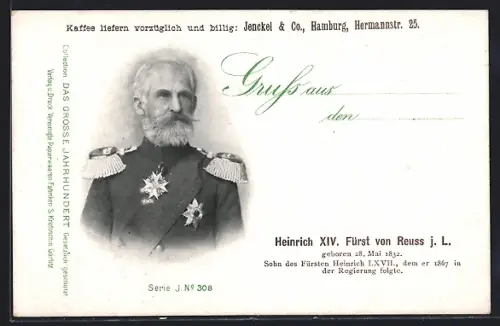 AK Portrait von Heinrich XIV. Fürst von Reuss j. L. in Uniform