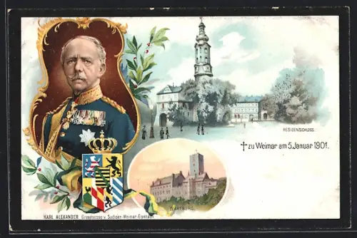 Lithographie Karl Alexander von Sachsen-Weimar-Eisenach, Residenzschloss, Wartburg