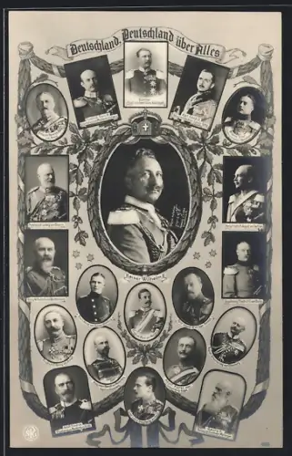 AK Kaiser Wilhelm II., Adolf Fürst von Schaumburg-Lippe und andere deutsche Adlige