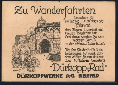 AK Dürkoppwerke AG Bielefeld, Zu Wanderfahrten Dürkopp-Rad, Reklame