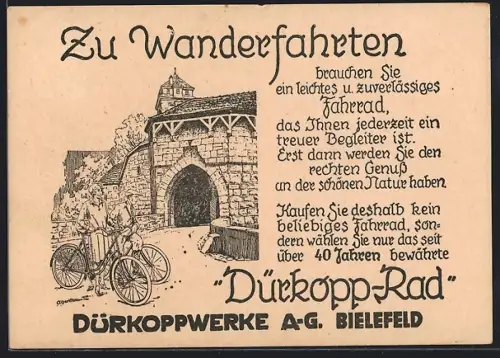 AK Dürkoppwerke AG Bielefeld, Zu Wanderfahrten Dürkopp-Rad, Reklame