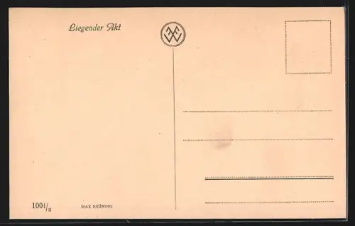 Künstler-AK Max Brüning: Liegender Akt, Nackte Schönheit präsentiert ihr wohlgeformtes Gesäss