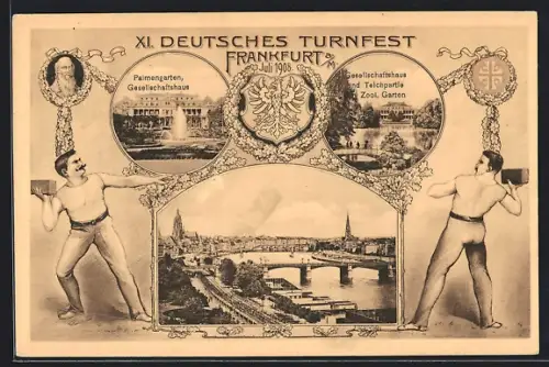 AK Frankfurt a. M., XI. Deutsches Turnfest 1908, Gesellschaftshaus und Palmengarten, Teichpartie im Zoologischer Garten