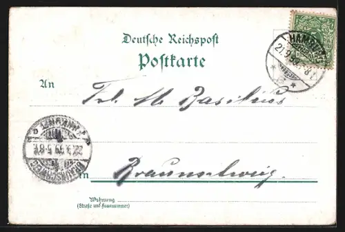 Lithographie Hamburg, IX. Deutsches Turnfest 1898, Hauptgebäude, Rosen