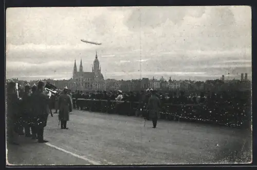 AK München, Zeppelins Fernfahrt, Ankunft des Zeppelin 1909