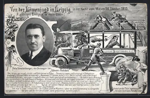 AK Leipzig, Von der Löwenjagd in der Nacht vom 19. zum 20. Oktober 1913
