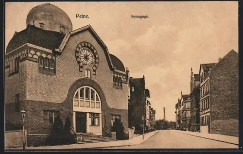 AK Peine, Synagoge mit Strassenpartie