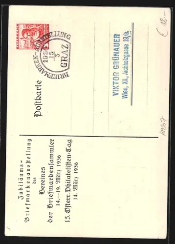 Künstler-AK Graz, 50 Jahre Verein d. Briefmarkensammler 1886-1936, Ausstellung 14.-19.3.1936, Uhrturm