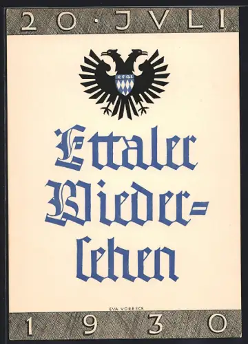 AK Ettal, Ettaler Wiedersehen 20. Juli 1930, Wappen, studentische Szene