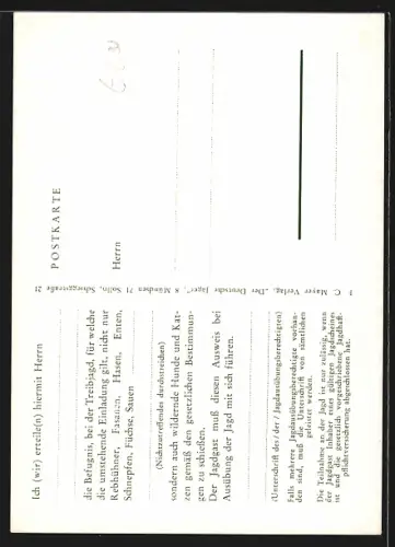 AK Einladung zur Treibjagd, Jäger trieben das Wild ins Freie