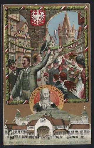 AK Frankfurt a. M., XI. Deutsches Turnfest 1908, Festhalle, Festzug