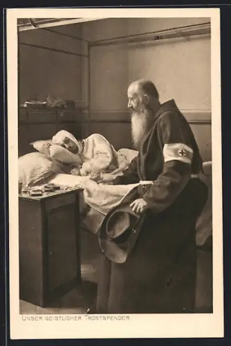 AK Feldgeistlicher vom roten Kreuz am Bett eines verwundeten Pioniers