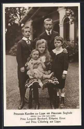 AK Prinzessin Karoline zur Lippe mit Prinzessin Sieglinde und Prinz Leopold