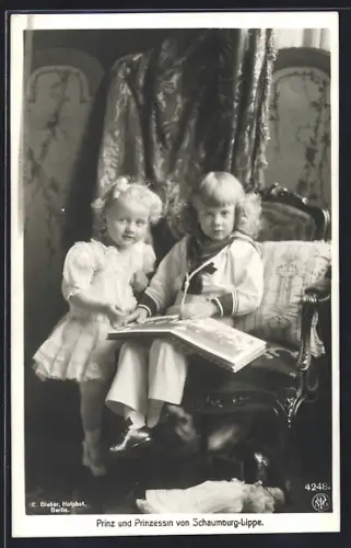 AK Prinz und Prinzessin von Schaumburg-Lippe als Kinder