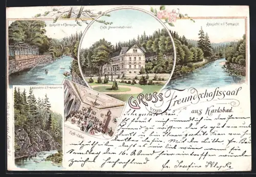 Lithographie Karlsbad, Klapkas Cafe Freundschaftssaal