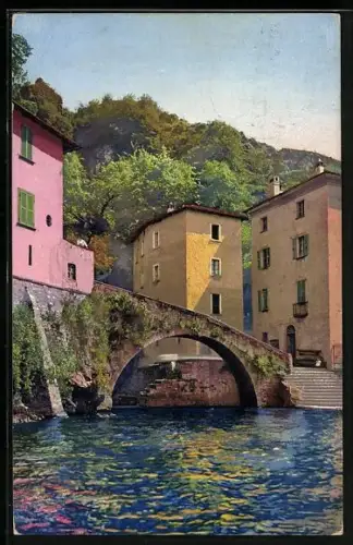 AK Nesso /Lago di Como, Uferpartie mit kleiner Brücke