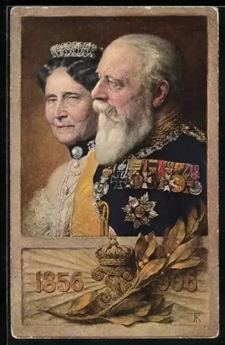 AK Goldene Hochzeit 1906, Porträts Grossherzog Friedrich von Baden in Uniform mit seiner Gemahlin