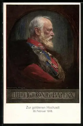 AK König Ludwig III. von Bayern in Uniform mit Epauletten, Profilbild