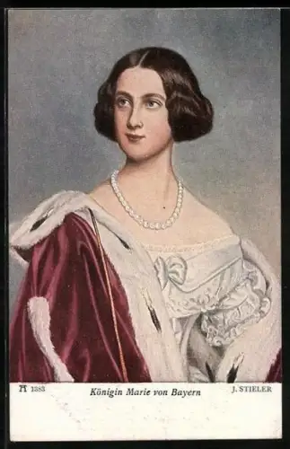 Künstler-AK Königin Marie von Bayern mit Perlenkette