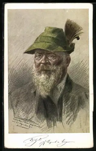 AK Prinzregent Luitpold von Bayern mit Jägerhut und Vollbart, Brustbild