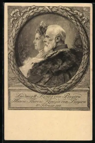 Künstler-AK Königin Maria Therese von Bayern nebst König Ludwig III. von Bayern 1918, Profilbild